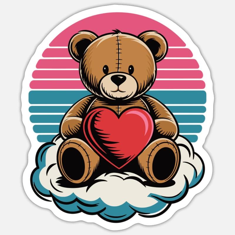 Teddy on Cloud 7 - Sticker size S (10 x 10 cm) - white matte
