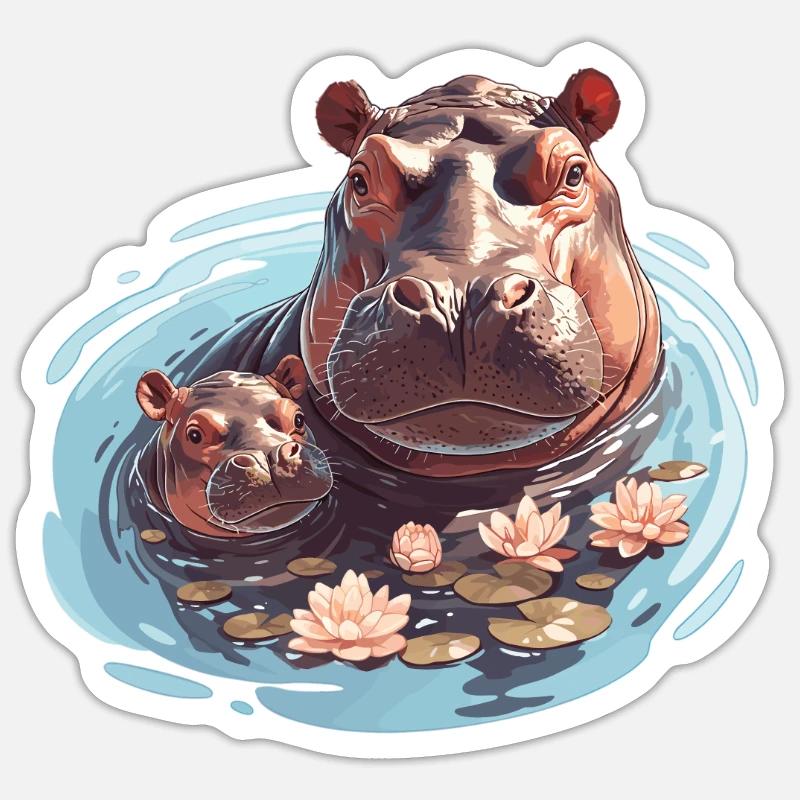 Nilpferd Flußpferd Sticker Größe S (10 x 10 cm)