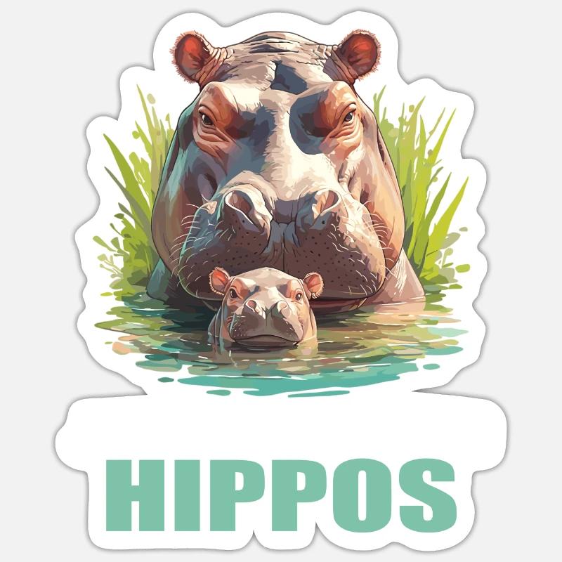 Nilpferd Flußpferd - Sticker Größe S (10 x 10 cm) - Mattweiß