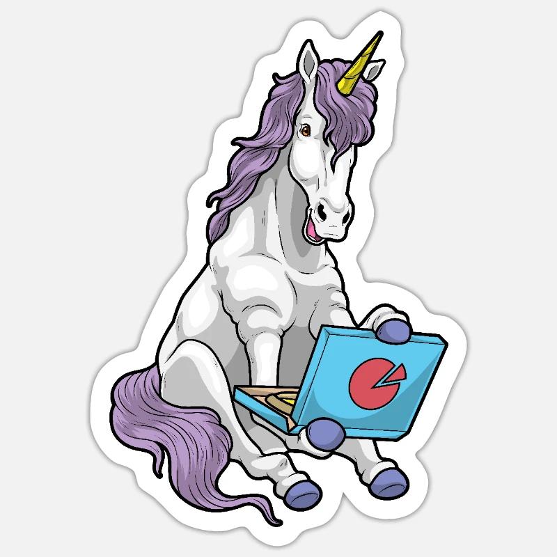 Einhorn Pizza - Sticker Größe S (10 x 10 cm) - Mattweiß