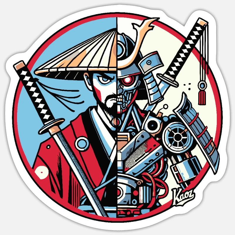 Samurai-Ronin oder Mecha-Shogun - Sticker Größe S (10 x 10 cm) - Mattweiß