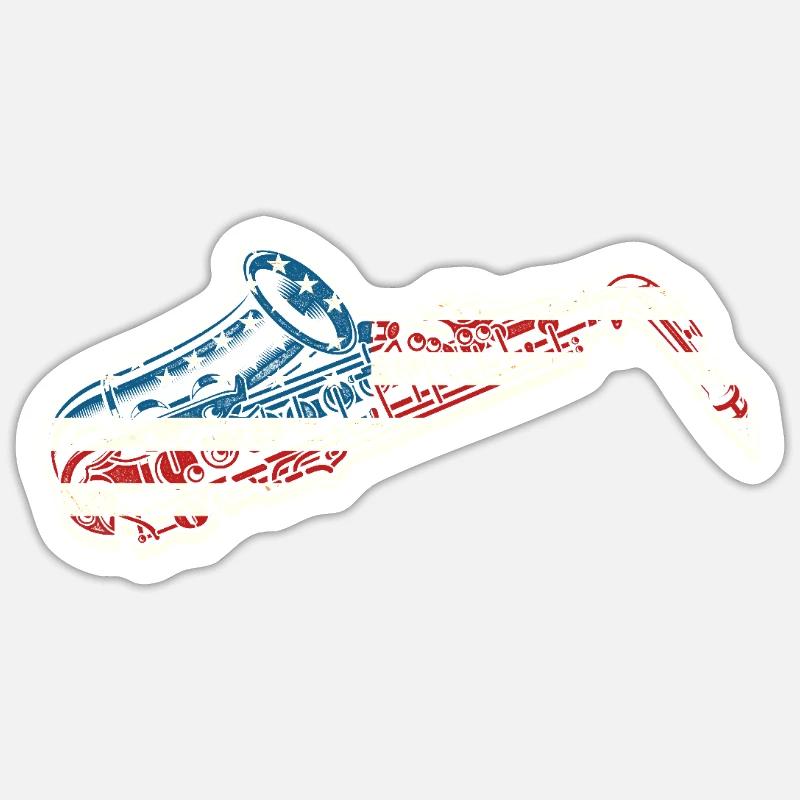 Saxophones Drapeau Américain - Sticker taille S (10 x 10 cm) - blanc mat