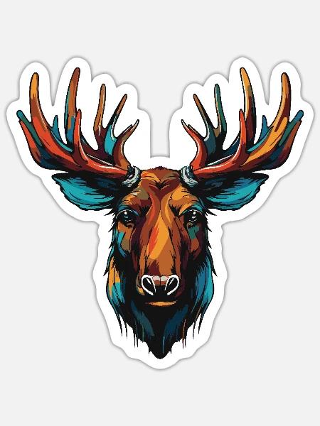Elch Porträt - Sticker Größe S (10 x 10 cm) - Mattweiß