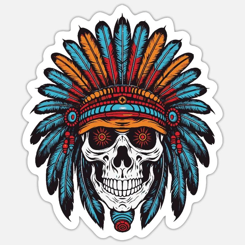 Apache Indianer Häuptling Totenkopf - Sticker Größe S (10 x 10 cm) - Mattweiß