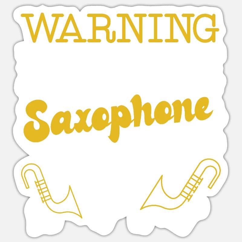 Saxophone Avertissement Mai - Sticker taille S (10 x 10 cm) - blanc mat