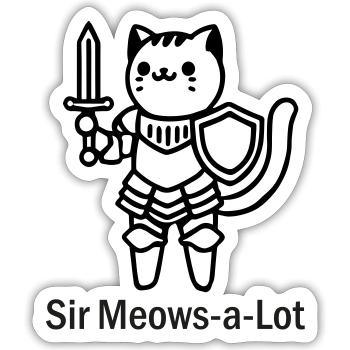 Chevalier chat en armure brillante-Sir Miaou beaucoup design - Sticker taille S (10 x 10 cm) - blanc mat - Devant