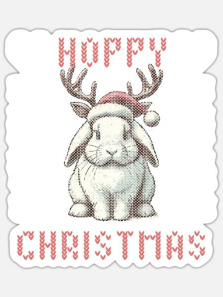 Fröhliche Weihnachten Hase Rentier Strickoptik - Sticker Größe S (10 x 10 cm) - Mattweiß