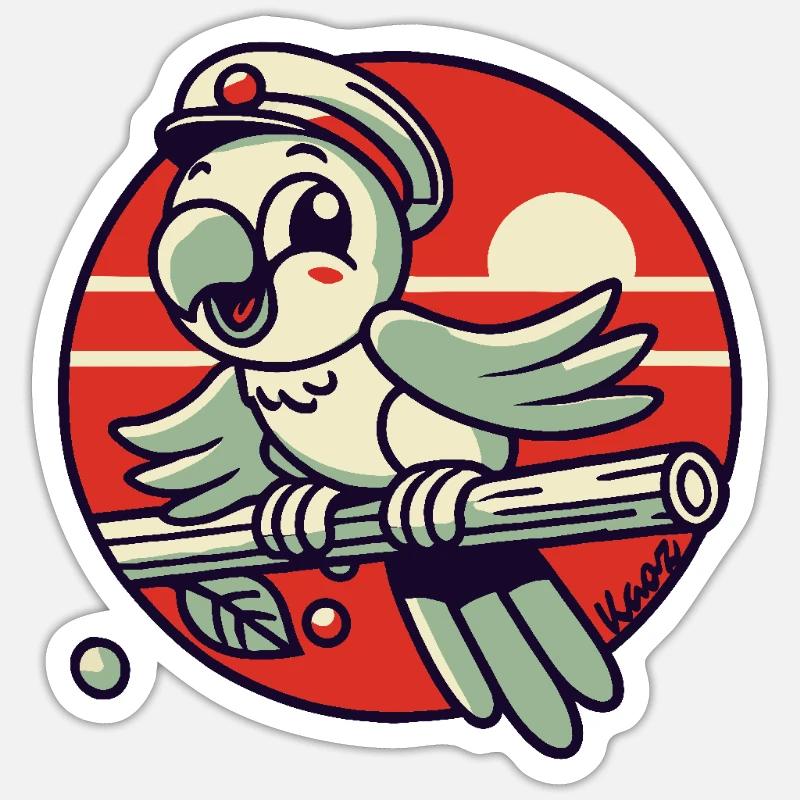 Captain Jungle Parrot - Sticker size S (10 x 10 cm) - white matte