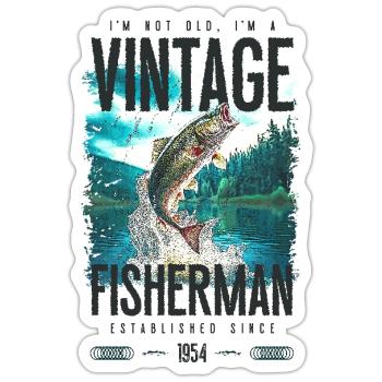 Vintage Trout Fisherman Fishing Birthday 1954 - Sticker size S (10 x 10 cm) - white matte - Front