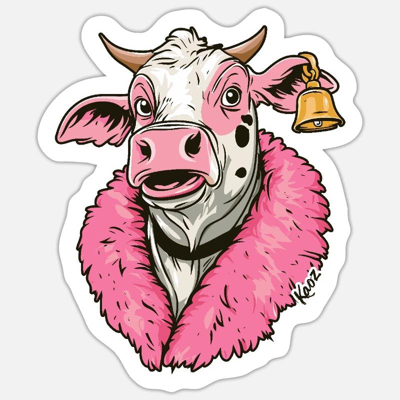 modische Mode-Kuh in pinker Jacke - Sticker Größe S (10 x 10 cm) - Mattweiß