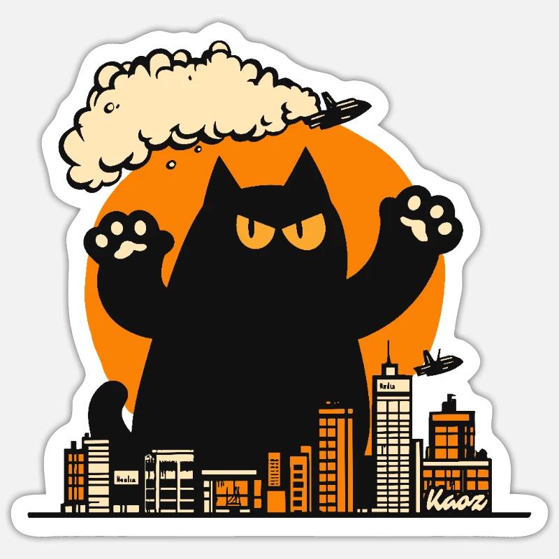 L’attaque du chat monstre - Sticker taille S (10 x 10 cm) - blanc mat