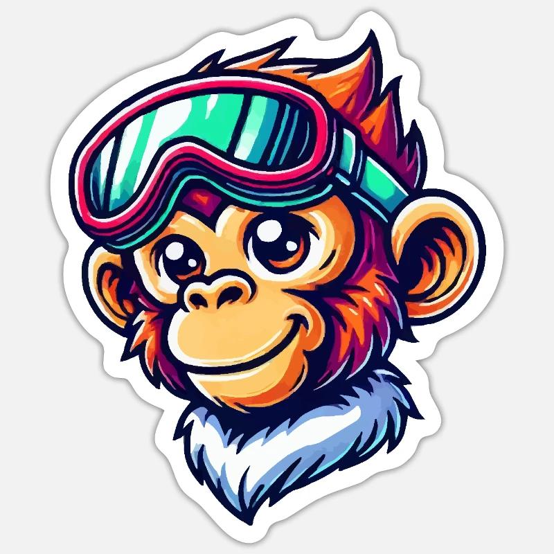 Monkey Ski Goggles Comic - Sticker size S (10 x 10 cm) - white matte
