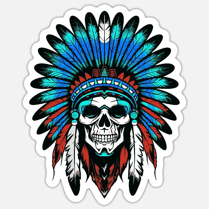 Crâne de chef indien Apache - Sticker taille S (10 x 10 cm) - blanc mat