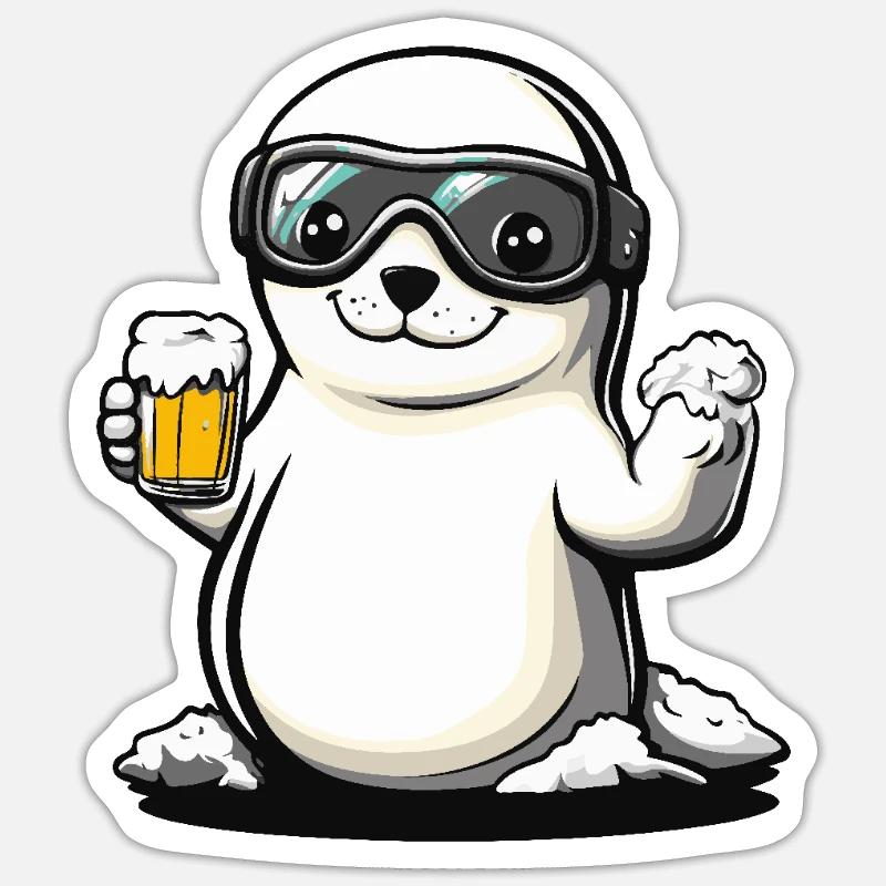 Bière après-ski phoque - Sticker taille S (10 x 10 cm) - blanc mat