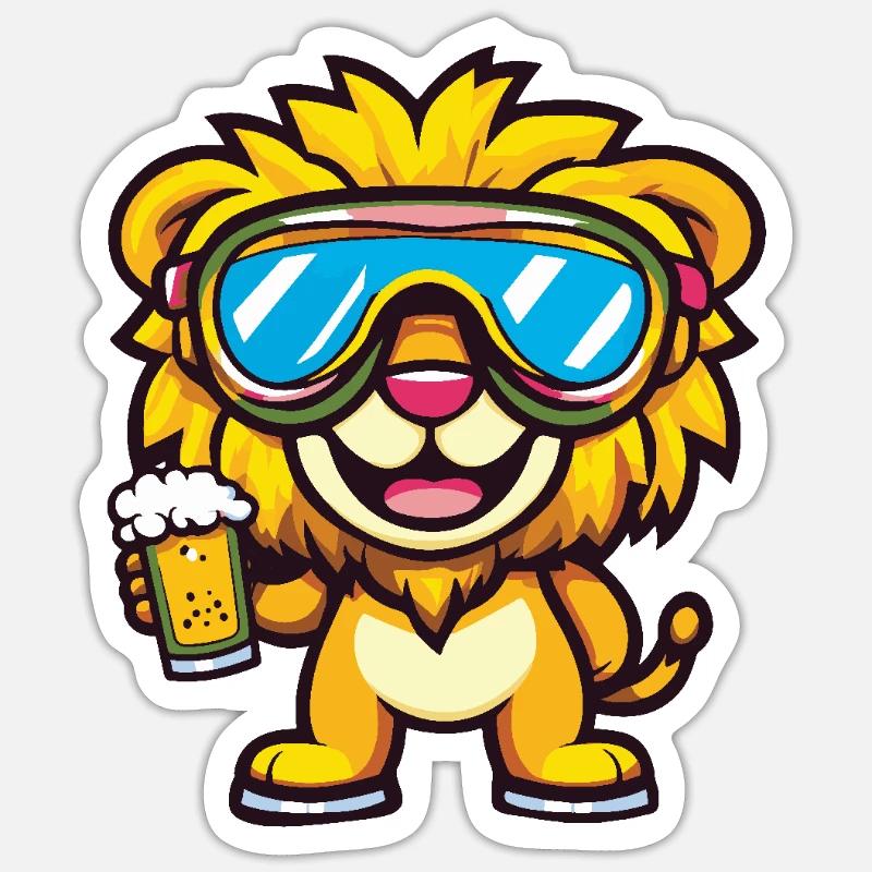 Löwe Apres Ski Bier - Sticker Größe S (10 x 10 cm) - Mattweiß