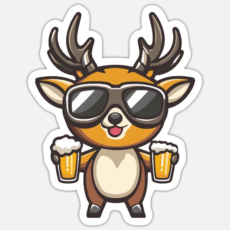 Hirsch Apres Ski Bier - Sticker Größe S (10 x 10 cm) - Mattweiß