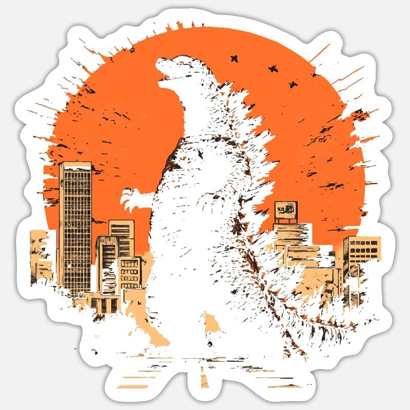 Kaiju Monster Design Sunset Geschenkidee - Sticker Größe S (10 x 10 cm) - Mattweiß