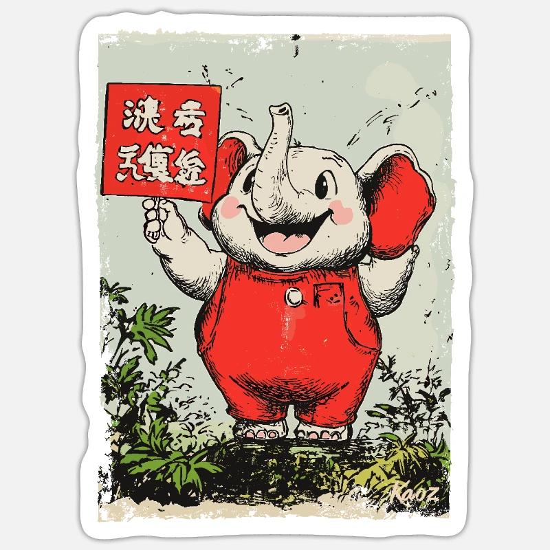 Fröhlicher kleiner Elefant - Sticker Größe S (10 x 10 cm) - Mattweiß
