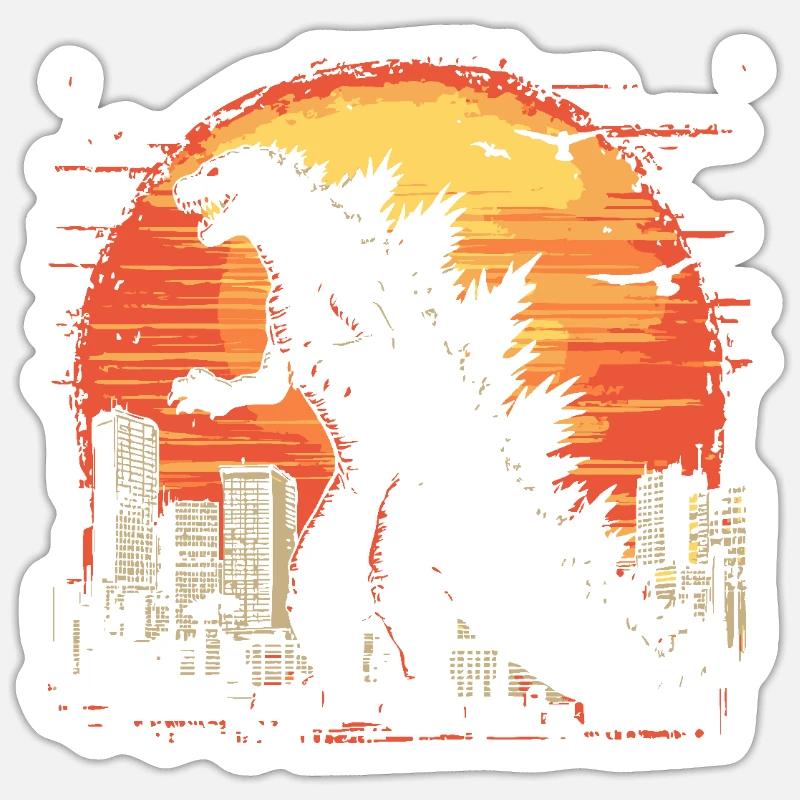 Kaiju Monster Design Coucher de soleil idée cadeau - Sticker taille S (10 x 10 cm) - blanc mat