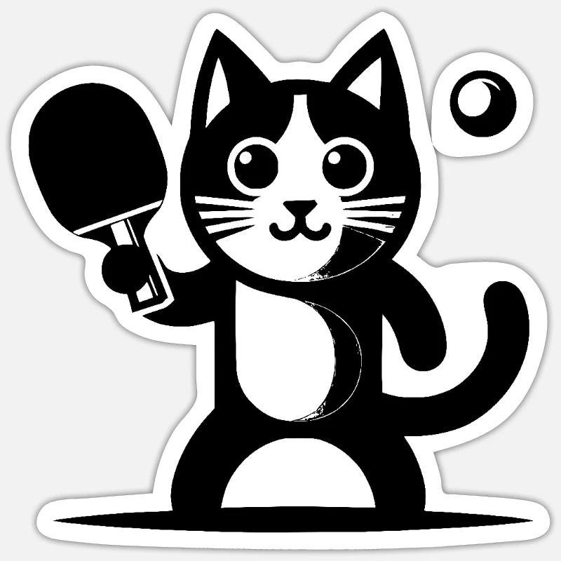 Chat de ping-pong - Sticker taille S (10 x 10 cm) - blanc mat