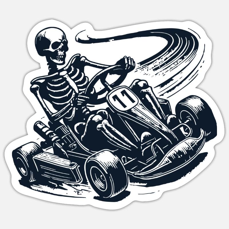 Le skeleton dans l’aventure d’une course de karting Sticker taille S (10 x 10 cm)
