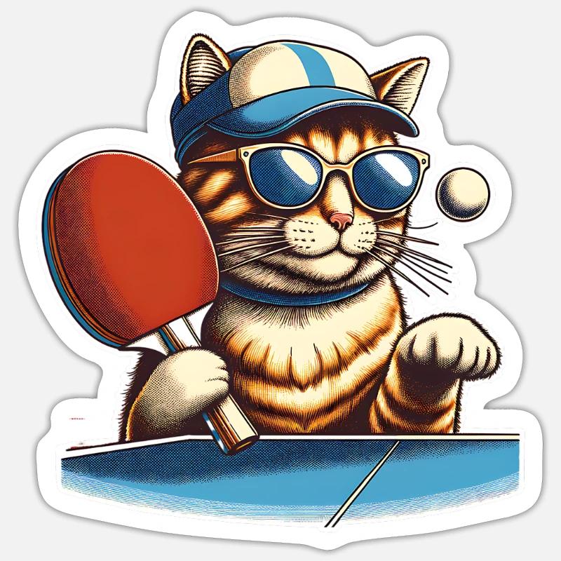 Chat de ping-pong - Sticker taille S (10 x 10 cm) - blanc mat