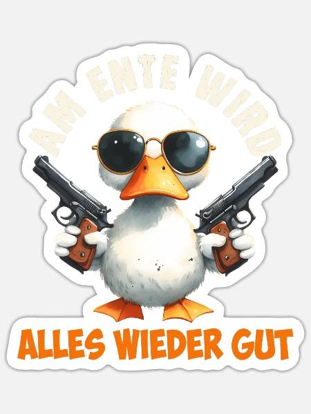 Entenkostüm AM ENTE WIRD ALLES WIEDER GUT Lustig - Sticker Größe S (10 x 10 cm) - Mattweiß