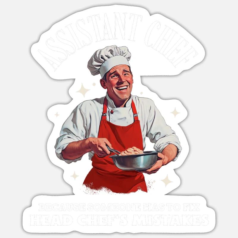 Assistant Chef Citations amusantes - Sticker taille S (10 x 10 cm) - blanc mat