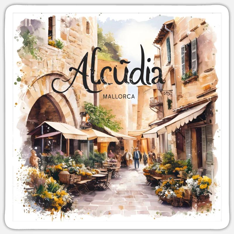 Alcudia Mallorca - Sticker taille S (10 x 10 cm) - blanc mat