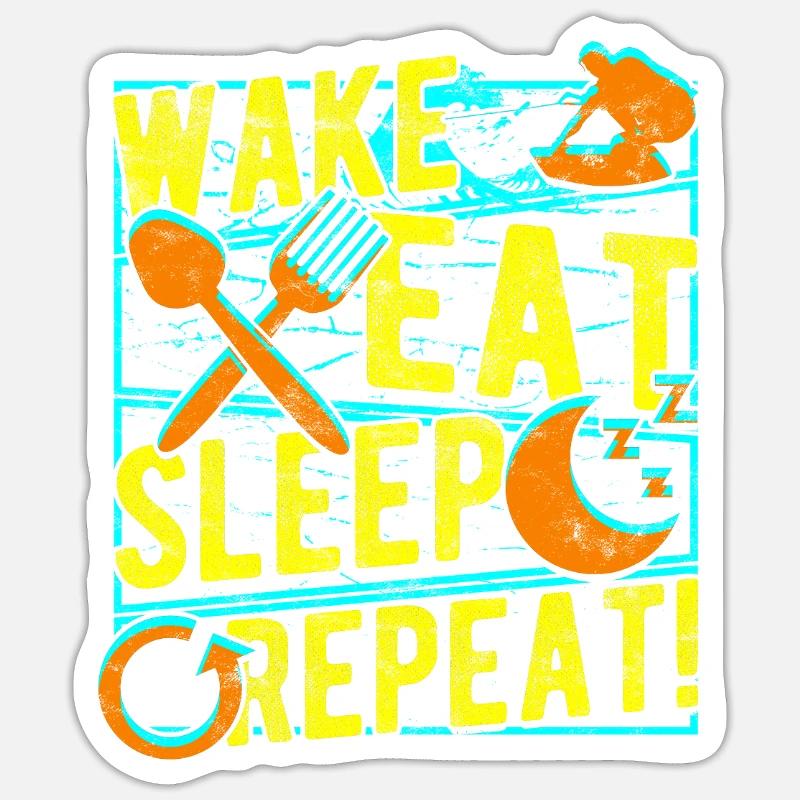 Wakeboarding Wakeboard Wake Eat Sleep Repeat - Sticker Größe S (10 x 10 cm) - Mattweiß
