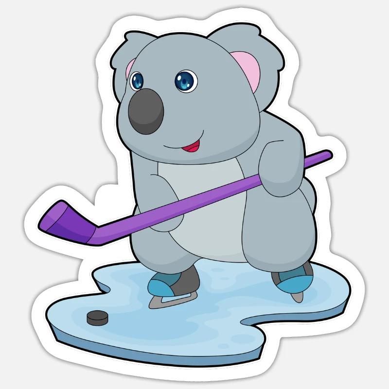 Koala Eishockey Eishockeyschläger - Sticker Größe S (10 x 10 cm) - Mattweiß