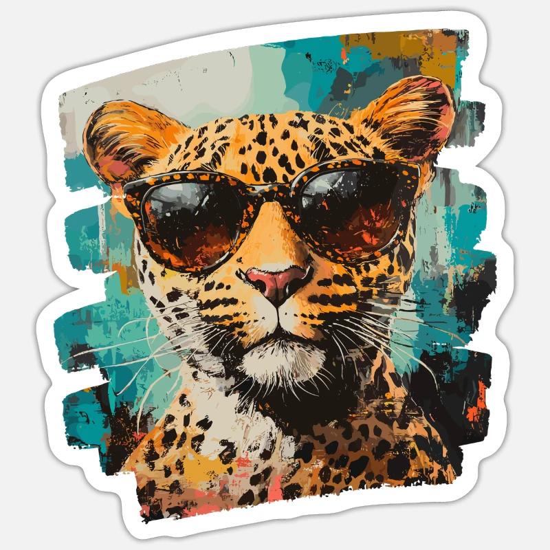 Léopard Rétro - Sticker taille S (10 x 10 cm) - blanc mat