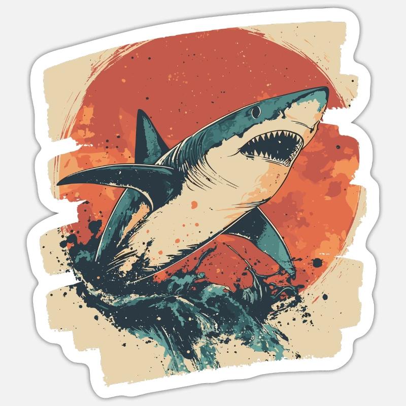 Requin rétro - Sticker taille S (10 x 10 cm) - blanc mat