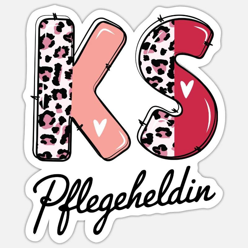 KS Pflegeheldin Herz Leopardmuster - Sticker Größe S (10 x 10 cm) - Mattweiß