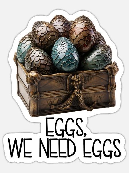 Eggs, We Need Eggs – Dracheneier Schatzkiste - Sticker Größe S (10 x 10 cm) - Mattweiß