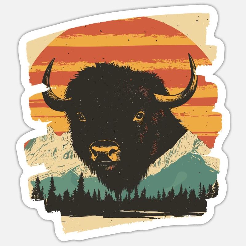 Bison Retro - Sticker Größe S (10 x 10 cm) - Mattweiß