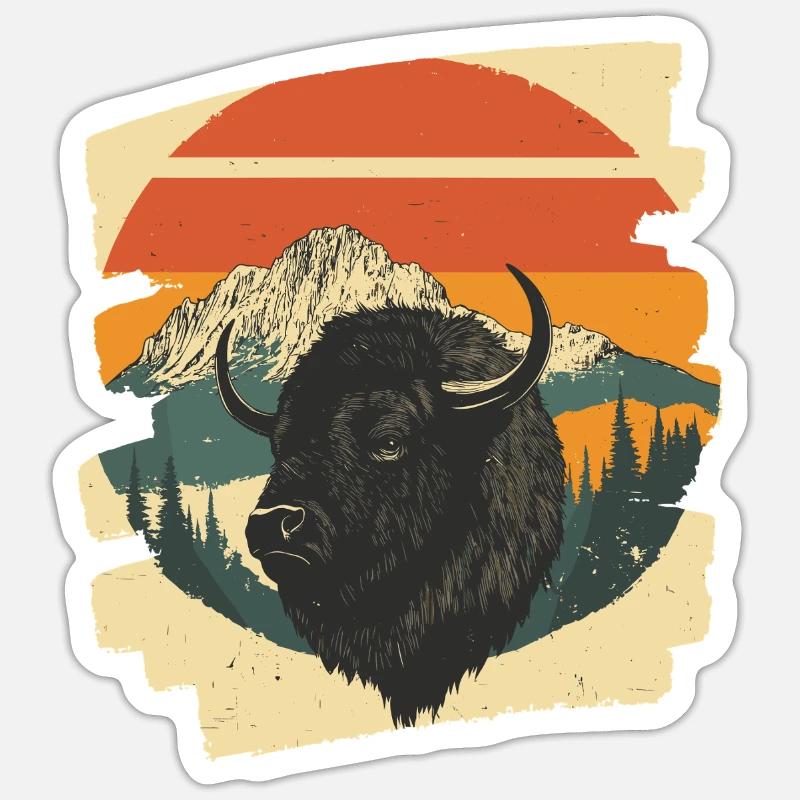 Bison Retro - Sticker Größe S (10 x 10 cm) - Mattweiß