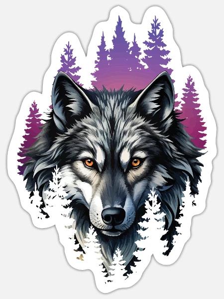 Wolf Liebhaber Wildtier Kunst Wolf Bunt Tier - Sticker Größe S (10 x 10 cm) - Mattweiß