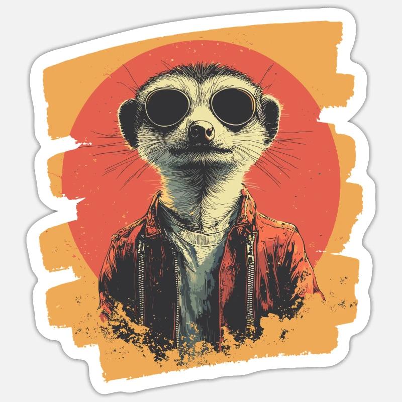 Suricate Rétro - Sticker taille S (10 x 10 cm) - blanc mat