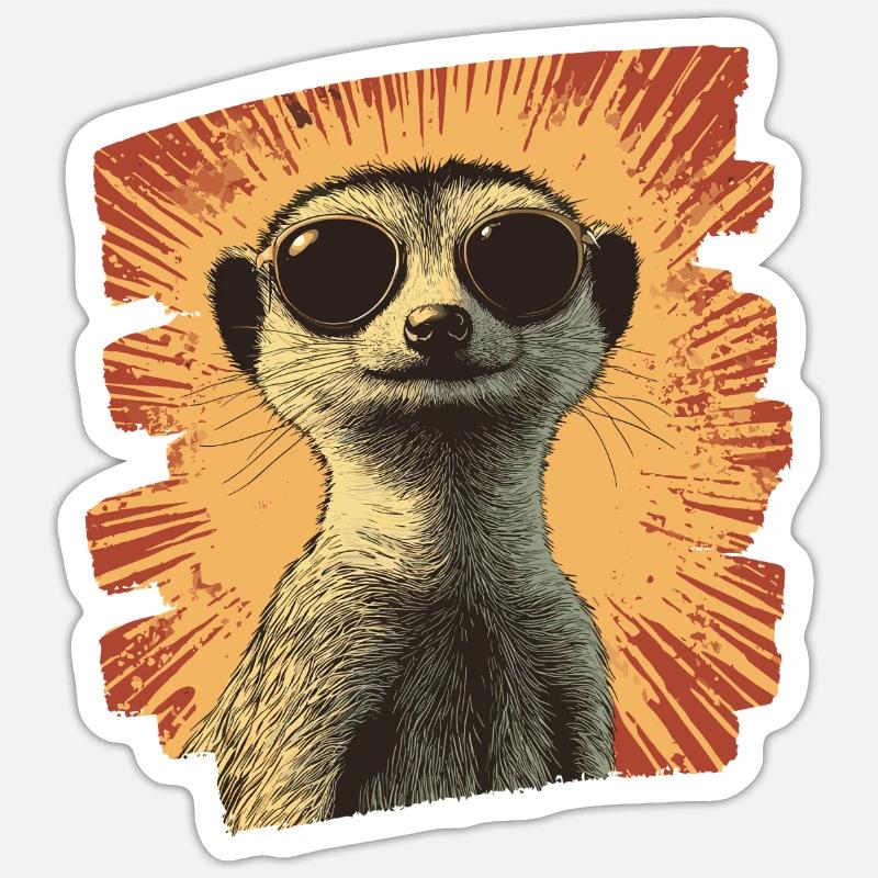 Erdmännchen Retro - Sticker Größe S (10 x 10 cm) - Mattweiß