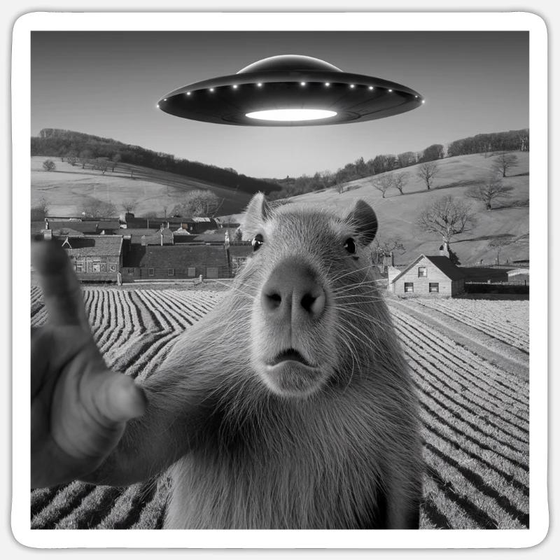 Alien Encounter Capybara Selfie - Sticker size S (10 x 10 cm) - white matte