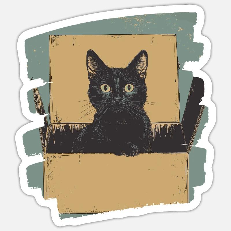 Katze in Karton Box Retro - Sticker Größe S (10 x 10 cm) - Mattweiß