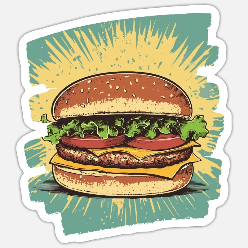 Burger Retro - Sticker size S (10 x 10 cm) - white matte