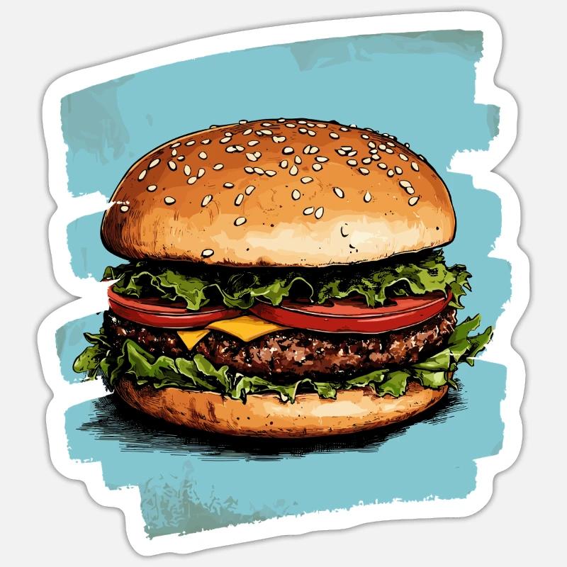 Burger Retro - Sticker size S (10 x 10 cm) - white matte
