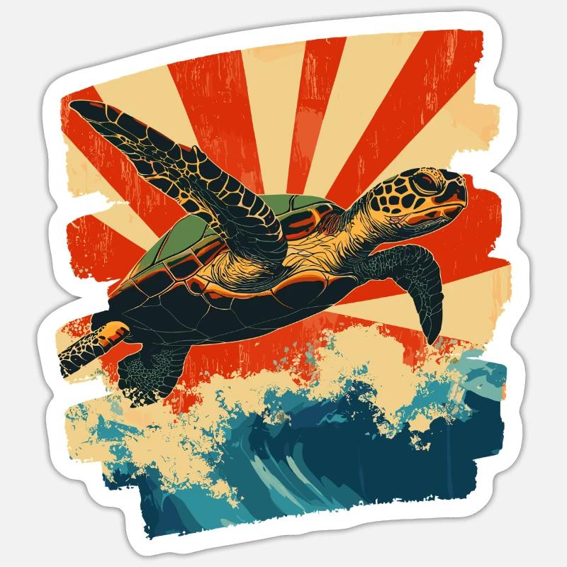 Sea Turtle Retro - Sticker size S (10 x 10 cm) - white matte