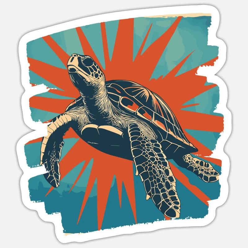 Tortue de mer rétro - Sticker taille S (10 x 10 cm) - blanc mat