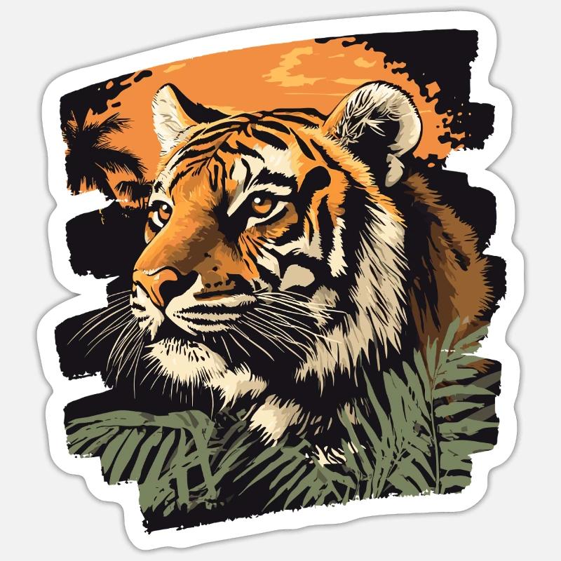 Tigre Rétro - Sticker taille S (10 x 10 cm) - blanc mat