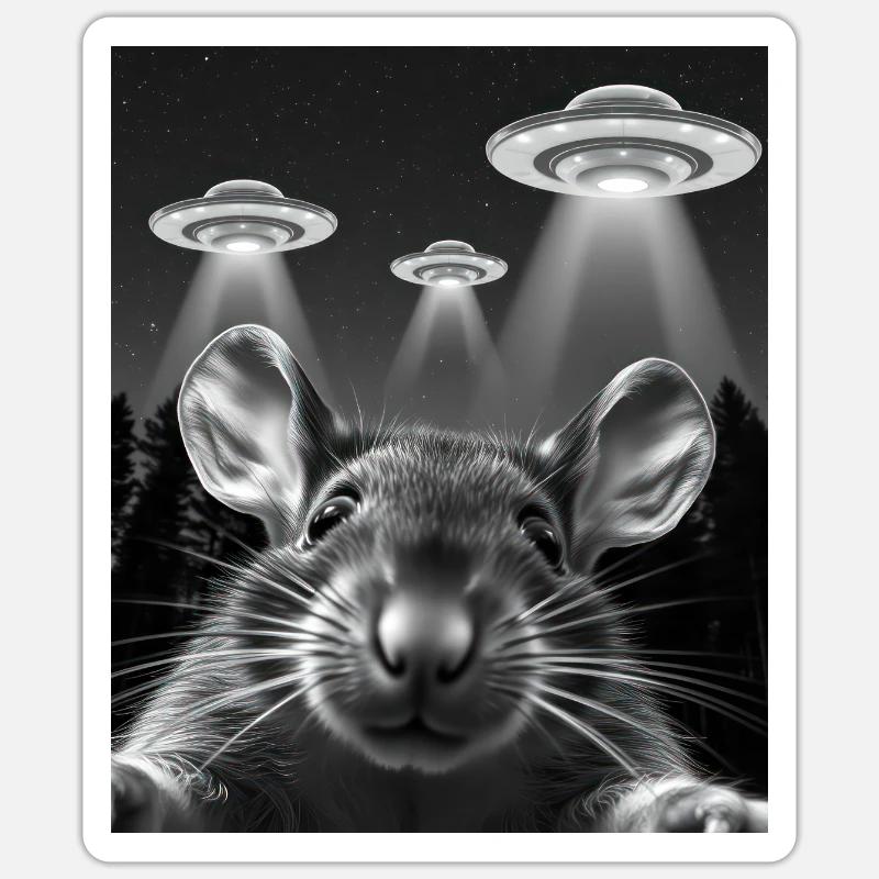 UFO Funny Mouse - Sticker size S (10 x 10 cm) - white matte