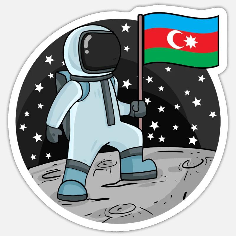 Drapeau astronaute Azerbaïdjan - Sticker taille S (10 x 10 cm) - blanc mat