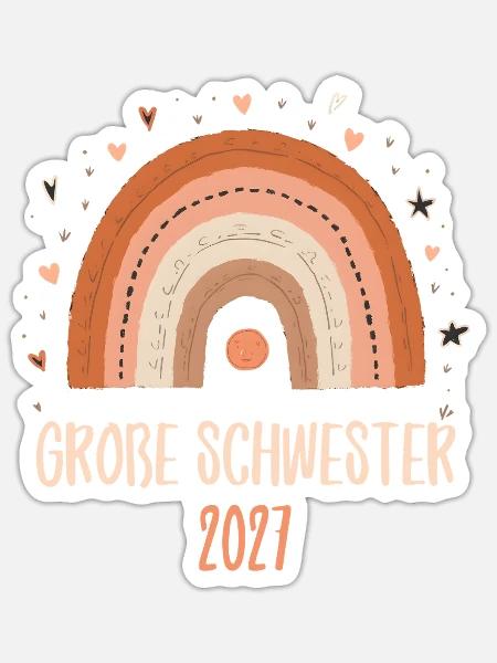 Große Schwester 2027 Regenbogen - Sticker Größe S (10 x 10 cm) - Mattweiß